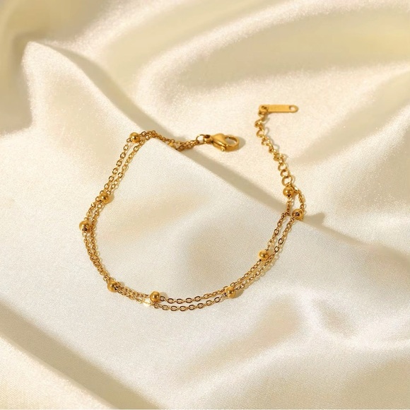 18K Gold Plated Double Layer Bead Chain Bracelet - Picture 3 of 8